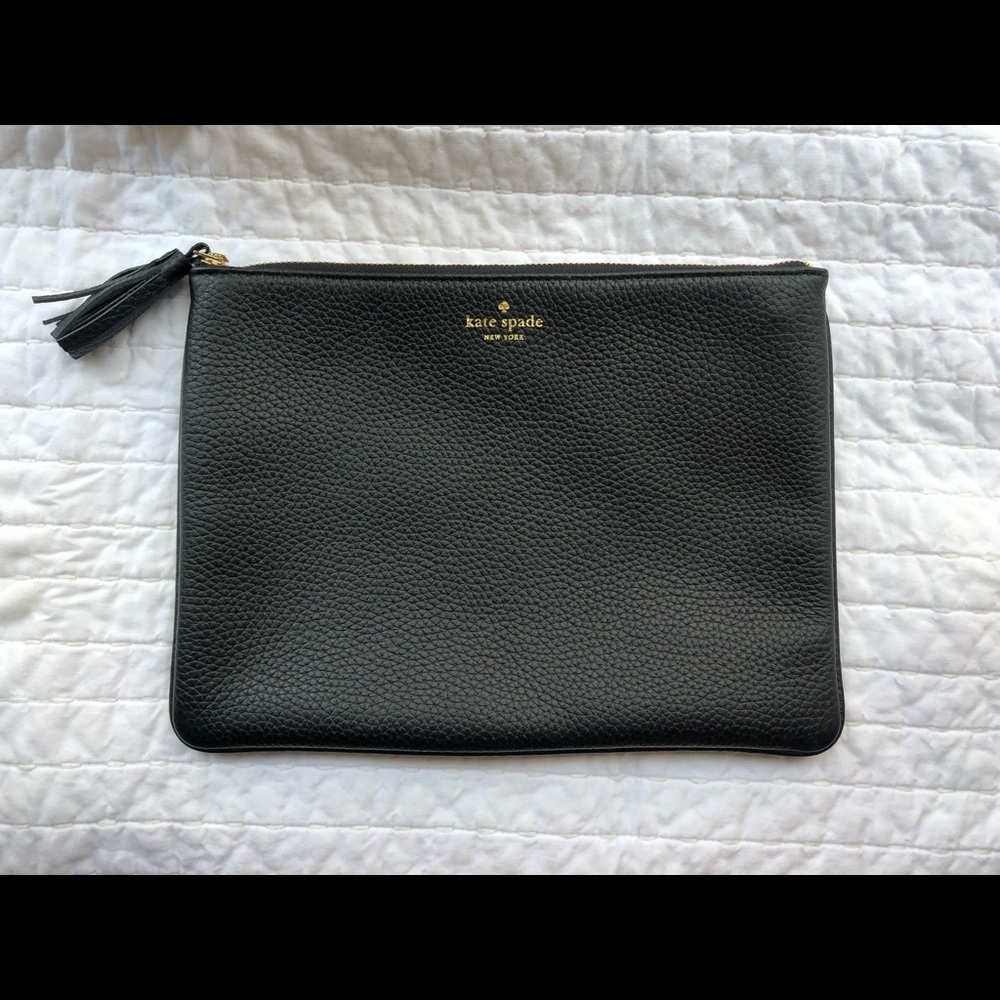 Kate Spade black large tassel pouch clutch